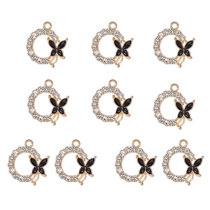 Détails de 10 pendentifs papillon dorés avec strass blancs pour la création de bijoux DIY