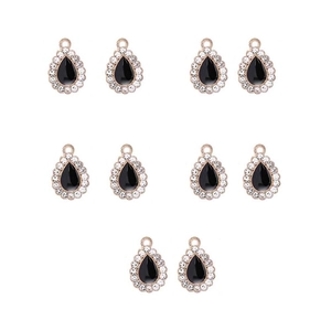 Lot de 10 pendentifs gouttes avec pierres noires et strass blancs en alliage d'or rose