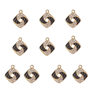 Détail de 10 breloques trèfle en émail noir avec strass pour la création de bijoux DIY