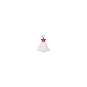 Macro view of a white enamel Christmas tree pendant with a red star for DIY jewelry making