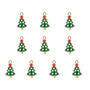 Set di 10 ciondoli albero di Natale con smalto verde e stella rossa per gioielli fai da te