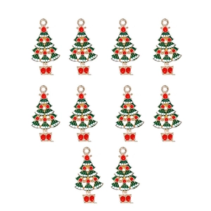 Set di 10 ciondoli natalizi a forma di albero in smalto e finitura dorata per collane fai-da-te
