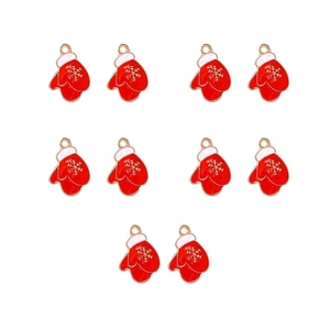 Set di 10 ciondoli a guanto di Natale in smalto rosso con fiocco d'oro per creazione gioielli