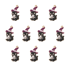 Set of 10 purple wizard cat alloy charms for DIY jewelry making and Halloween crafts