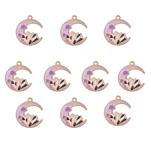 Set of 10 purple crescent moon and mushroom alloy charms for DIY jewelry making