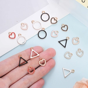 Alloy Enamel Dripping Geometric Pendant Charms Hollow Heart Circle Triangle DIY Necklace Earring Jewelry Making Accessories