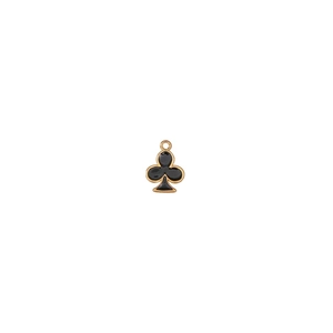 Detail van klaveren pokerkaart hanger met zwart email en gouden legering voor DIY-sieraden maken