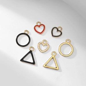 DIY alloy geometric heart and triangle charms with colorful drip oil and gold finish