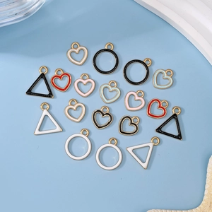 Colorful enamel geometric alloy pendants in heart, circle, and triangle shapes for DIY jewelry