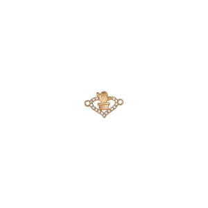 Detail of golden heart charm with cactus design and micro-set cubic zirconia for DIY jewelry
