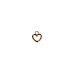 Detail of gold-edged heart charm with black enamel for DIY necklace and earring making