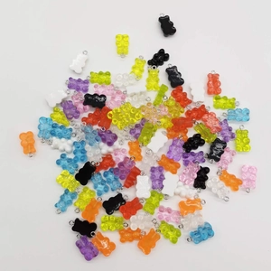 Colorful jelly resin bear pendants with metal eyelets for DIY jewelry making set