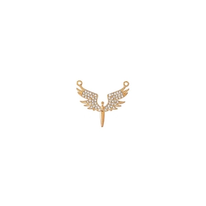 Detailed view of gold angel wing charm with white cubic zirconia for DIY jewelry