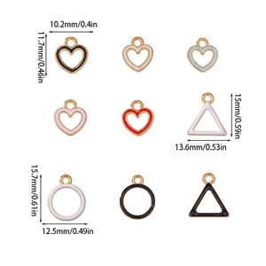 Enameled geometric alloy pendants in heart triangle and round shapes for DIY jewelry