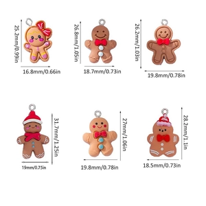 Cute resin gingerbread man Christmas charms set with various holiday patterns