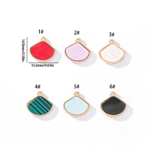Set of 10 luxury vintage fan-shaped alloy pendants with gold trim for DIY jewelry