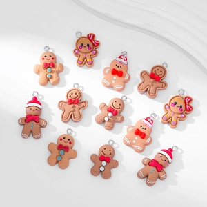 Cute resin gingerbread man charms for DIY Christmas jewelry necklace and keychains