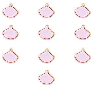 Set of 10 vintage pink enamel shell-shaped pendants with gold plating for DIY jewelry
