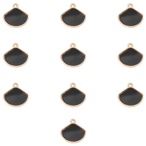 Set of 10 vintage fan-shaped alloy pendants with black enamel for DIY jewelry making