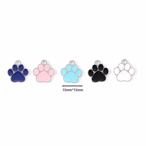 Five colorful enamel cat paw charms with silver metal edges for DIY jewelry making
