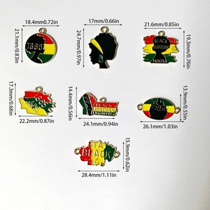 Black History Month alloy enamel pendants set in red, yellow and green for DIY jewelry