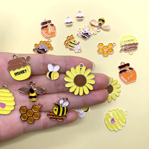 Amuletos de Aleación de Esmalte Abeja Girasol Tarro de Miel para Fabricación de Joyas Collares Pulseras Pendientes Amarillo