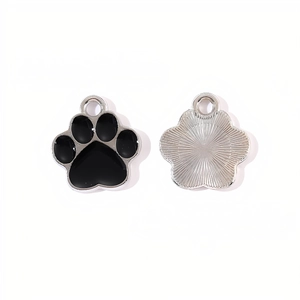 Cute metal cat paw pendant with black enamel finish and engraved back for DIY jewelry