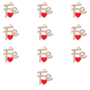 Set di 10 ciondoli a cuore in lega dorata con lettere Faith e strass scintillanti