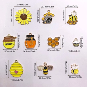 Tabla de tallas detallada para colgantes de girasol y abeja amarilla para joyería DIY