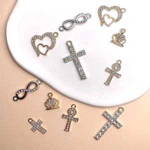 Alloy Zirconia Pendants DIY Jewelry Making Heart Crown Cross Ankh Infinity Symbol Charm Pendants Accessories