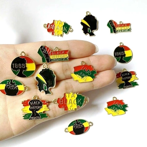 Alloy Enamel Black History Month Juneteenth Pendant Charms Africa Map Fist Silhouette For DIY Necklace Jewelry Making