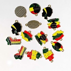 Black History Month alloy enamel pendants featuring Juneteenth and African map motifs