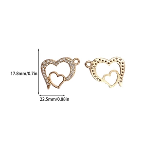 Detailed view of heart-shaped alloy zircon pendants with size 17.8mm by 22.5mm