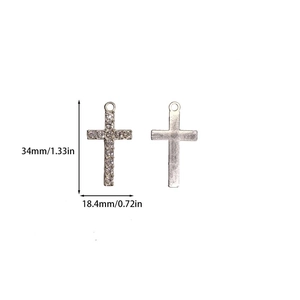 Silver alloy cross pendant dimensions 34x18.4mm with rhinestone inlay and flat back