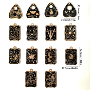 Set mit 14 schwarzen Emaille-Tarot-Anhängern im Punk-Katzen-Stil für DIY-Schmuckherstellung