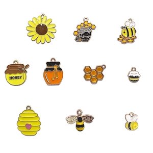 Set de 10 dijes esmaltados girasol abeja y tarro de miel para creación de joyas DIY