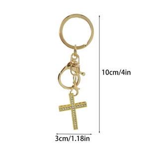 Gold vintage cross keychain with sparkling rhinestones, 10cm length alloy bag pendant