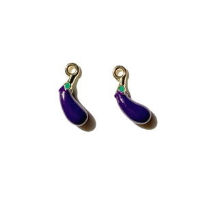 Cute purple eggplant vegetable charms with gold rings for DIY jewelry making and crafts