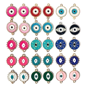 Detailed grid of colorful zinc alloy evil eye charms for DIY jewelry bracelet making