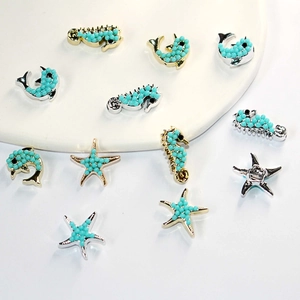 Ocean Theme Alloy Marine Pendant With Synthetic Turquoise Starfish Seahorse Dolphin Charms For DIY Jewelry Making Crafts