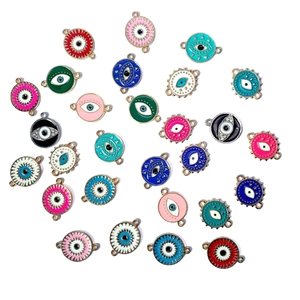 Colorful zinc alloy evil eye charms with enamel finish for DIY jewelry connectors