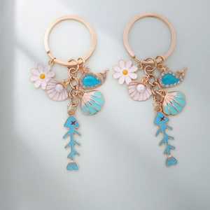 Creative rose gold seashell and starfish charm keychains for women bag decoration