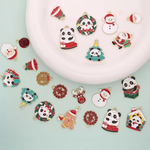 Alloy Enamel Christmas Charms For Jewelry Making DIY Panda Santa Snowman Reindeer Pendants For Earrings Bracelet Necklace