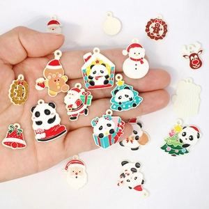 Mix of Christmas enamel pendants featuring Santa, snowmen, and pandas for DIY jewelry crafts