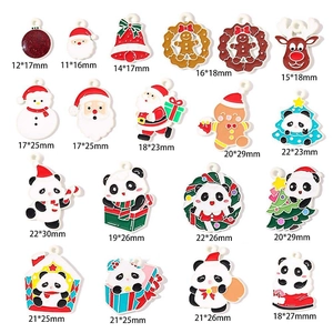 Christmas and panda themed alloy drip oil pendant charms collection with size details