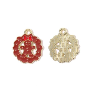 Front and back detail of a gingerbread man Christmas wreath pendant for DIY jewelry