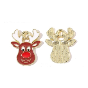 Detailed view of enamel reindeer charms for DIY Christmas jewelry and festive accessories