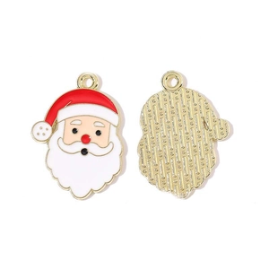 Detailed front and back view of Santa Claus enamel charms for DIY holiday jewelry making