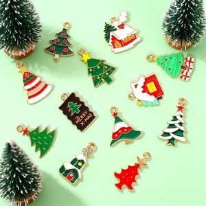 Pendentifs en Alliage Émail Arbre de Noël Maison de Neige Accessoires de Bijoux Faits Main Charms Festifs Joyeux Noël