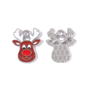 Detail of red enamel reindeer charms with silver metal back for DIY jewelry making